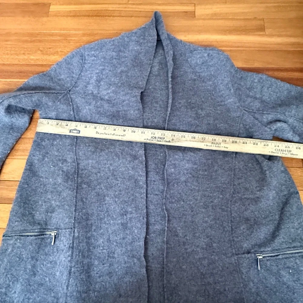Anne French Cardigan Womens Medium Gray 100% Boiled Wool Layer Minimalist Office
